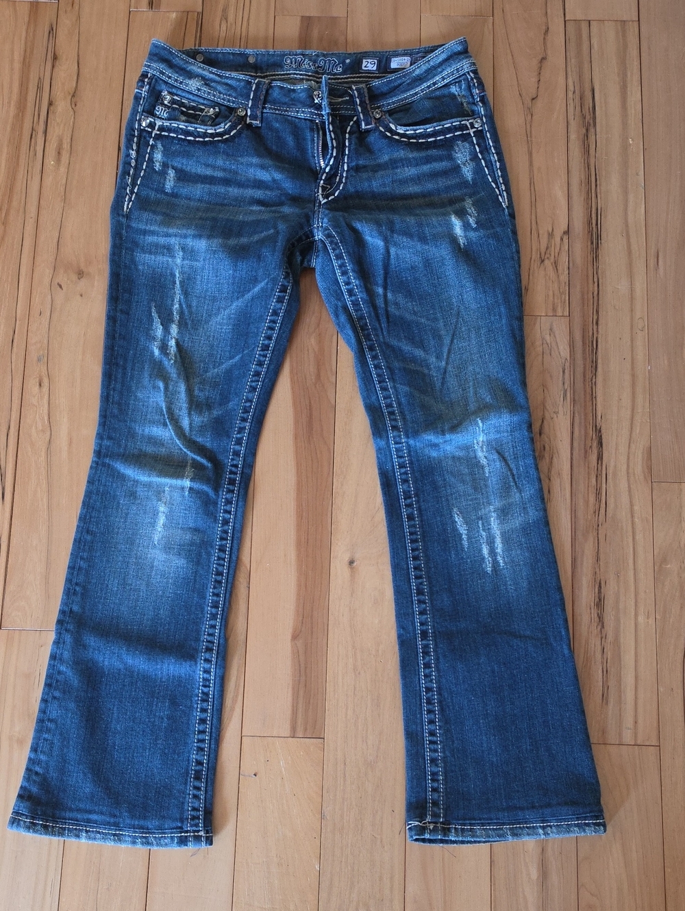 Miss Me Womens Blue Distressed Bootcut Jeans